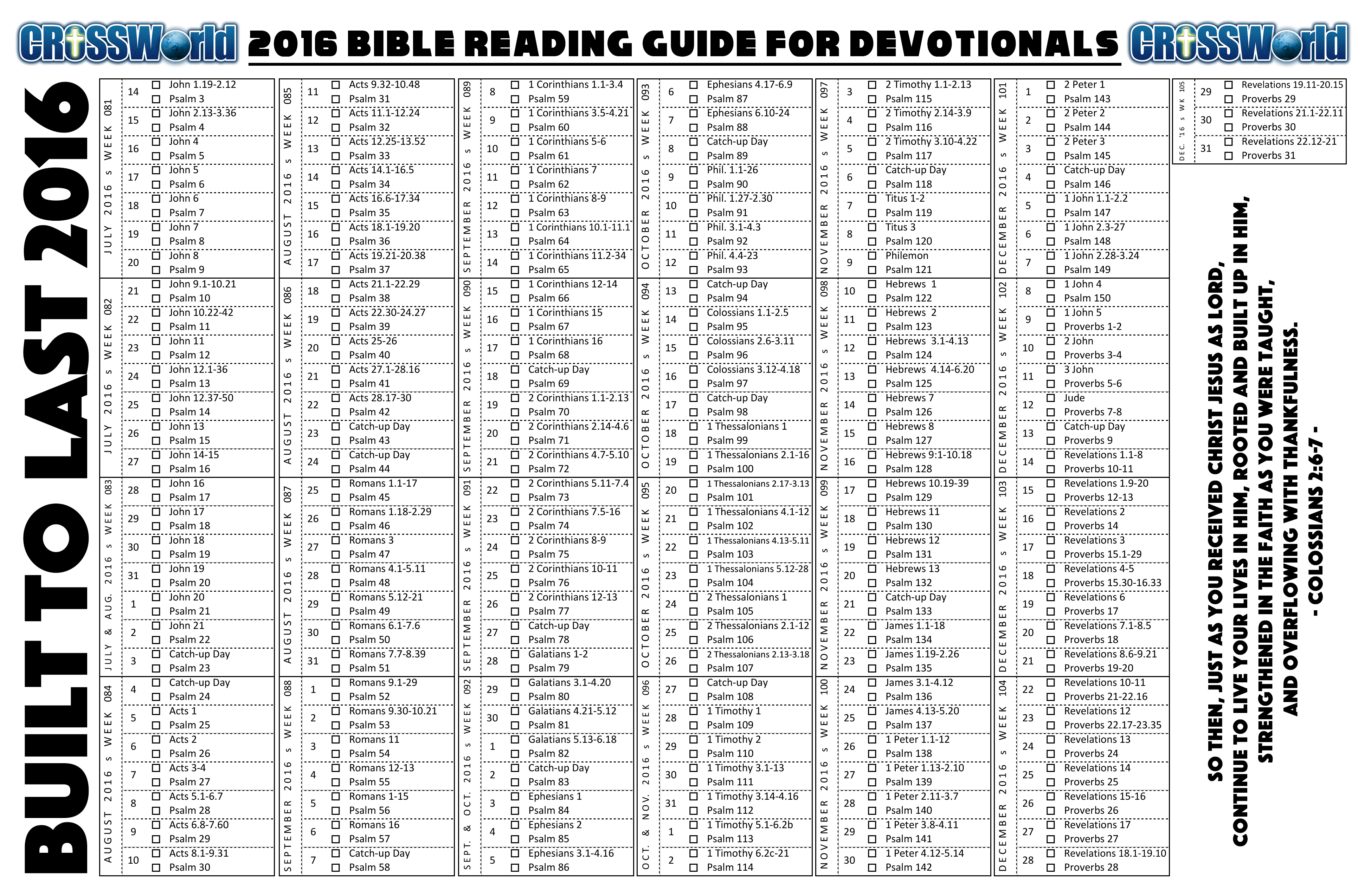 CW 2016 - bible reading Jul-Dec